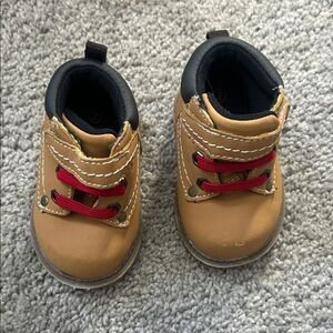 Tan and Black Kids Shoes with Red Laces